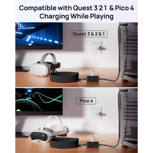 Câble de liaison de réalité virtuelle d'INIU avec port de recharge séparé pour Meta Oculus Quest 2/3/Pro et PC VR Gaming 5 M