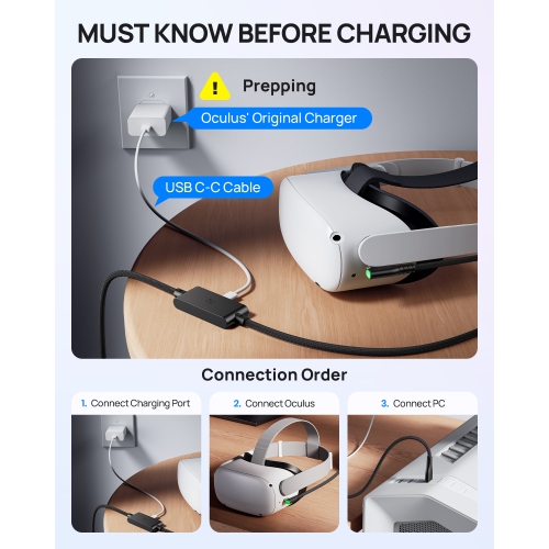 Câble de liaison de réalité virtuelle d'INIU avec port de recharge séparé pour Meta Oculus Quest 2/3/Pro et PC VR Gaming 5 M