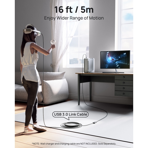 Câble de liaison de réalité virtuelle d'INIU avec port de recharge séparé pour Meta Oculus Quest 2/3/Pro et PC VR Gaming 5 M