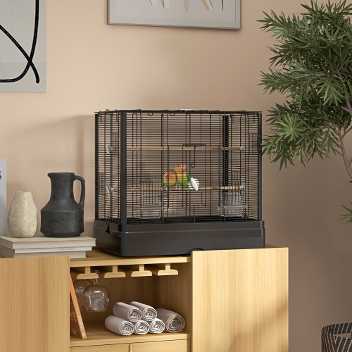 PawHut – cage à oiseau de 22 po pour Budgie, finches, canaries, oiseaux d’amour, grande cage de Parrot avec supports en bois, plateau coulissant,