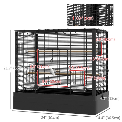 PawHut – cage à oiseau de 22 po pour Budgie, finches, canaries, oiseaux d’amour, grande cage de Parrot avec supports en bois, plateau coulissant,
