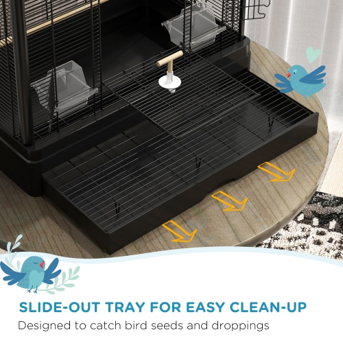 PawHut – cage à oiseau de 22 po pour Budgie, finches, canaries, oiseaux d’amour, grande cage de Parrot avec supports en bois, plateau coulissant,