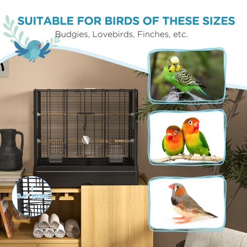 PawHut – cage à oiseau de 22 po pour Budgie, finches, canaries, oiseaux d’amour, grande cage de Parrot avec supports en bois, plateau coulissant,