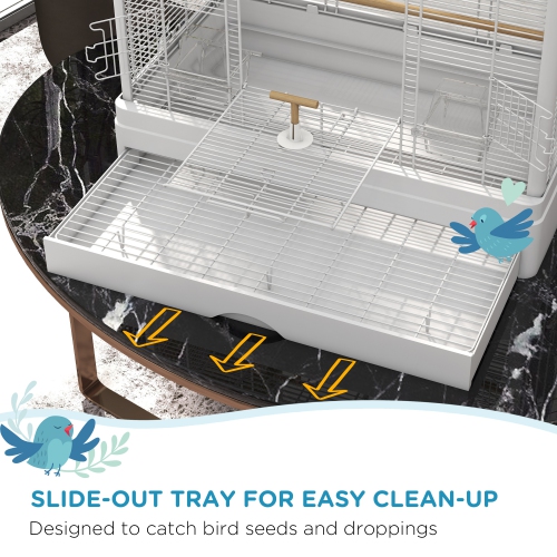 PawHut 22" Bird Cage for Budgie, Finches, Canaries, Love Birds, Large Parrot Cage with Wooden Stands, Slide-Out Tray, Handle, Food Containers, White