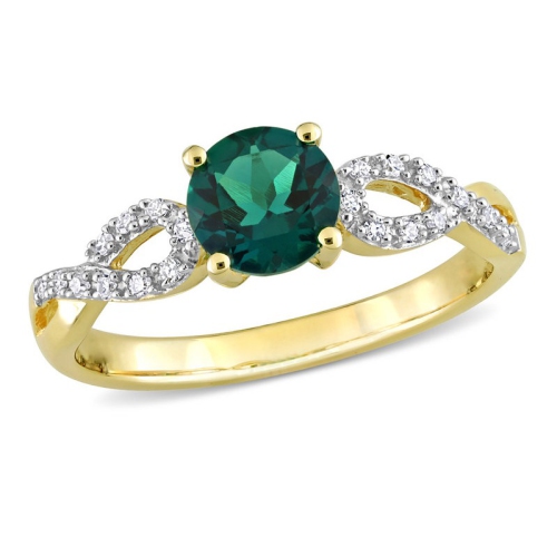4/5 Carat Lab-Created Emerald Ring in 10K Yellow Gold with Diamonds