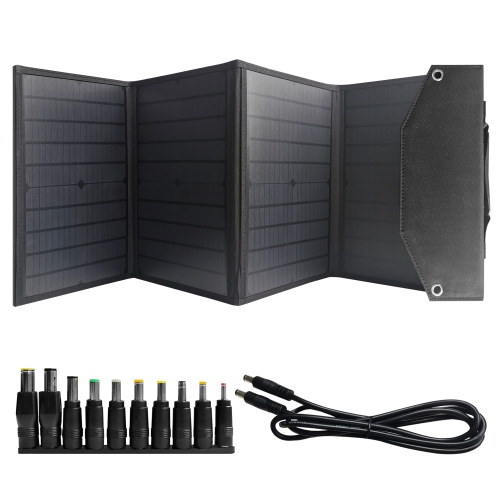 ALPHA DIGITAL  40W 18V Folding Portable Solar Panel- 3 Outputs Type-C/USB Qc3.0/dc, Multi-USB, Durable + Waterproof -Black