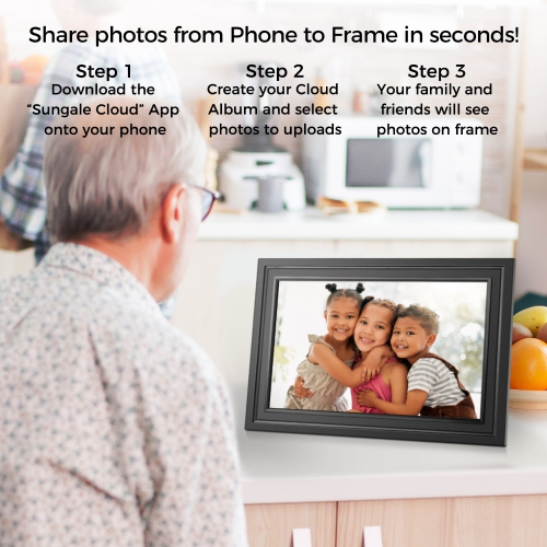 Sungale 10-in Cloud Photo Frame - 1280x800 IPS HD Touch Screen, 20GB Cloud Storage, 16GB, Auto-Rotate, Photo Share APP- Black
