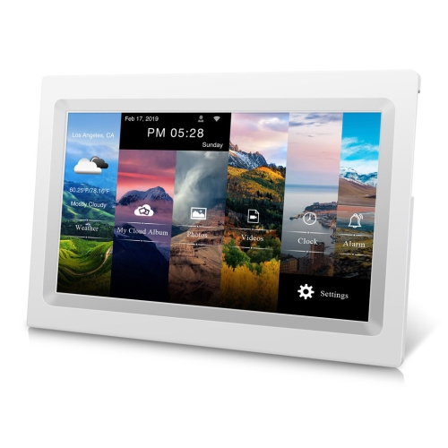 Alpha Digital 10-in Cloud Photo Frame– 1280x800 IPS HD Touchscreen, 20GB Cloud Storage, 16GB, Battery, Photo Share APP -White