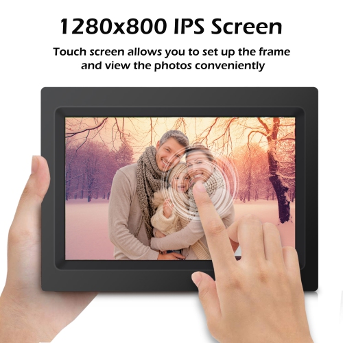 Alpha Digital 10-in Cloud Photo Frame– 1280x800 IPS HD Touchscreen, 20GB Cloud Storage, 16GB, Battery, Photo Share APP -Black