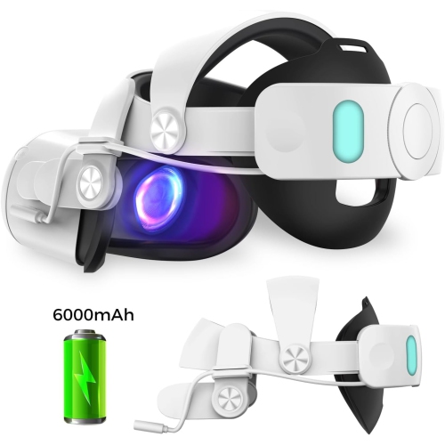 Serre-tête numérique Alpha pour META Quest 2 avec 6000&nbsp;mAh – 4Hrs Playtime, réglable/confort amélioré, sans pression au visage – Blanc