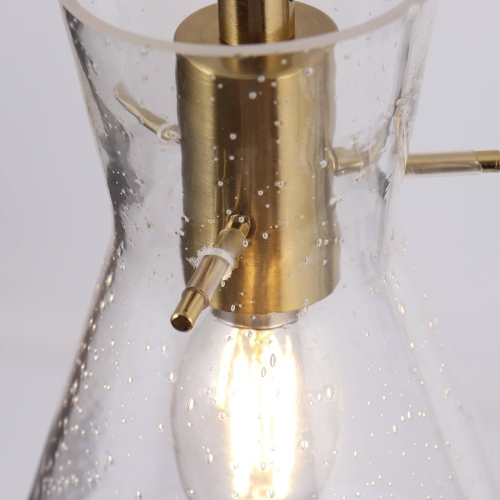 Modern Electroplated Brass Kitchen Island Pendant Light 1-Light Funnel Pendant Light with Seeded Glass Shade