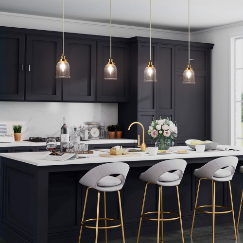 Modern Bell Kitchen Pendant Lighting 1-Light Electroplated Brass Seeded Glass Pendant Lighting for Kitchen Island