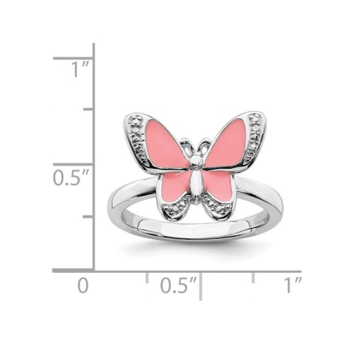 Sterling Silver Pink Enamel Butterfly Ring