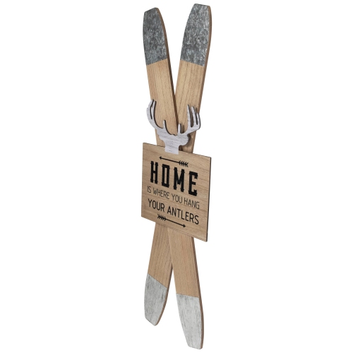 Wooden "Home is Where You Hang Your Antlers" Ski's Christmas Wall Sign - 35.75"