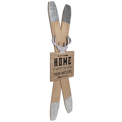 Wooden "Home is Where You Hang Your Antlers" Ski's Christmas Wall Sign - 35.75"