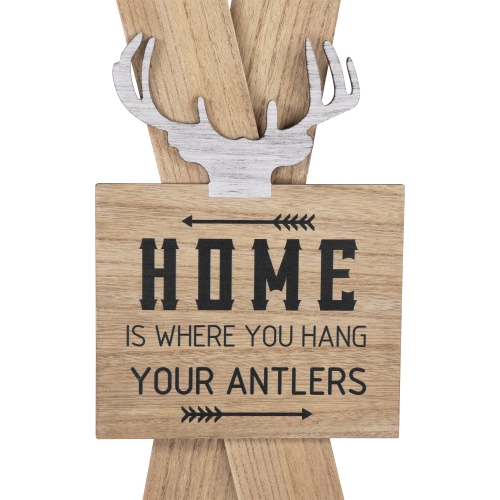 Wooden "Home is Where You Hang Your Antlers" Ski's Christmas Wall Sign - 35.75"