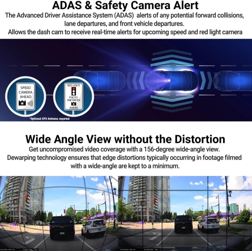 Thinkware Q200 2CH Dash Cam Front Rear 2K Car Dashboard Camera, WiFi, WDR, Speed Red Light Alerts, ADAS, 256GB Max, Parking Monitor, Night Vision