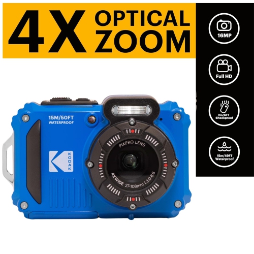 KODAK PIXPRO WPZ2 Rugged Waterproof Shockproof Dustproof WiFi Digital Camera 16MP 4X Optical Zoom 1080P Full HD Video Vlogging Camera 2.7" LCD Plus a