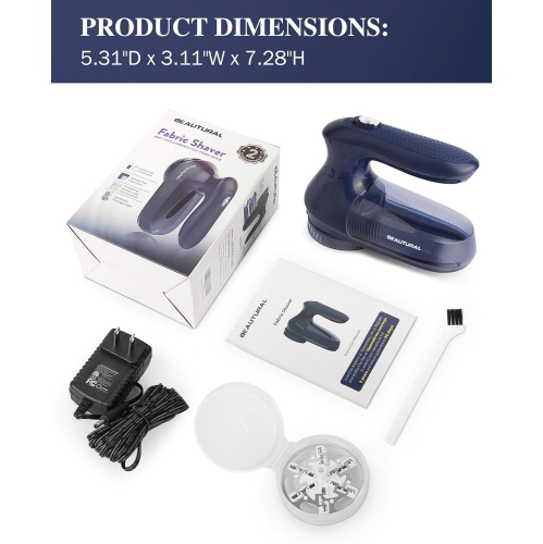 BEAUTURAL Fabric Shaver and Lint Remover Home-Edition, Powerful & Efficient Sweater Defuzzer with 2-Speeds for Clothes and Furniture, AC Adapter or