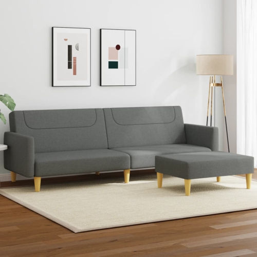 Sofa-lit à 2 places avec repose-pieds en tissu gris foncé vidaXL