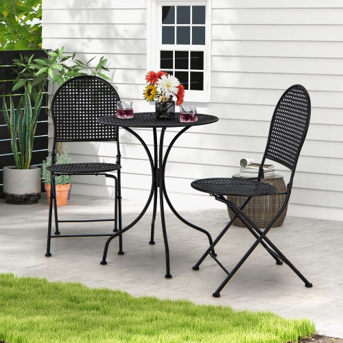 Gymax 3 PCS Patio Bistro Set All-weather Metal Table & Chair Set for 2 Person Modern Furniture Set