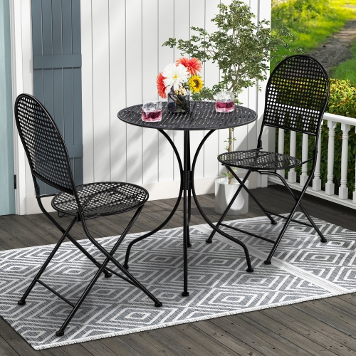 Gymax 3 PCS Patio Bistro Set All-weather Metal Table & Chair Set for 2 Person Modern Furniture Set