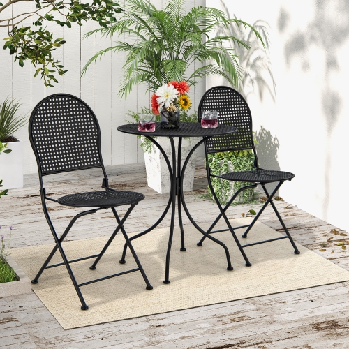 Gymax 3 PCS Patio Bistro Set All-weather Metal Table & Chair Set for 2 Person Modern Furniture Set