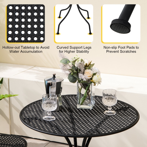 Gymax 3 PCS Patio Bistro Set All-weather Metal Table & Chair Set for 2 Person Modern Furniture Set