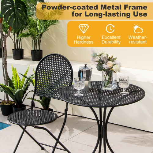 Gymax 3 PCS Patio Bistro Set All-weather Metal Table & Chair Set for 2 Person Modern Furniture Set