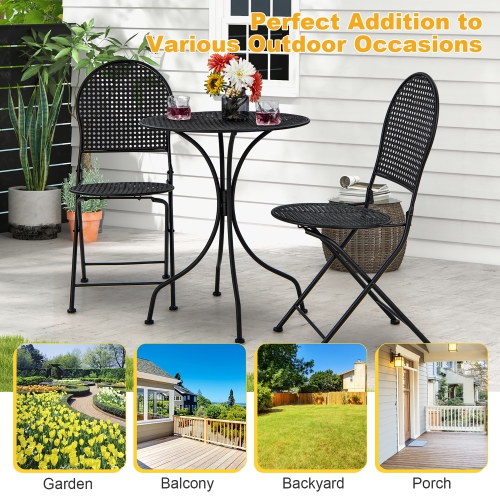 Gymax 3 PCS Patio Bistro Set All-weather Metal Table & Chair Set for 2 Person Modern Furniture Set