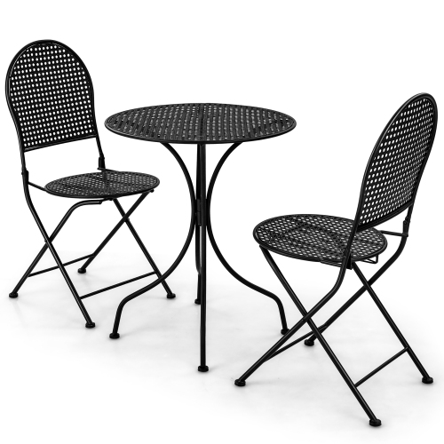 Gymax 3 PCS Patio Bistro Set All-weather Metal Table & Chair Set for 2 Person Modern Furniture Set
