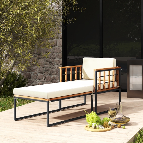 GYMAX  Outdoor Chaise Lounge Chair Acacia Wood Heavy Duty 1200 Lbs Weight Capacity