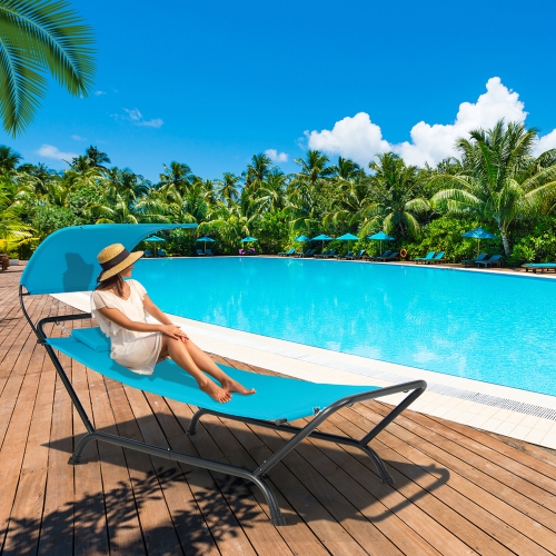 Gymax Chaise Lounge Bed w/ Detachable Sunshade Canopy Hammock w/ Rustproof Metal Stand
