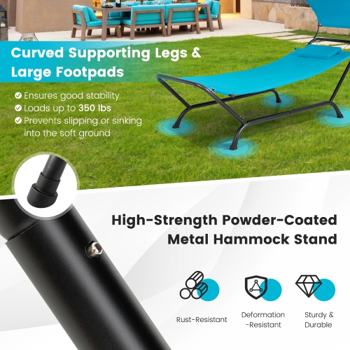 Gymax Chaise Lounge Bed w/ Detachable Sunshade Canopy Hammock w/ Rustproof Metal Stand