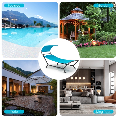 Gymax Chaise Lounge Bed w/ Detachable Sunshade Canopy Hammock w/ Rustproof Metal Stand