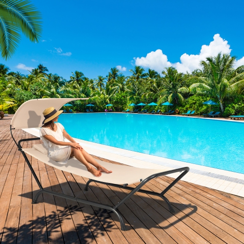 Gymax Chaise Lounge Bed w/ Detachable Sunshade Canopy Hammock w/ Rustproof Metal Stand