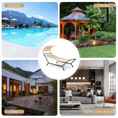 Gymax Chaise Lounge Bed w/ Detachable Sunshade Canopy Hammock w/ Rustproof Metal Stand