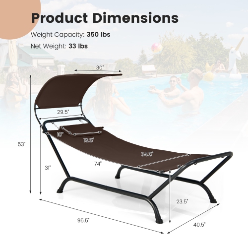 Gymax Chaise Lounge Bed w/ Detachable Sunshade Canopy Hammock w/ Rustproof Metal Stand