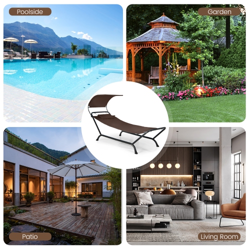 Gymax Chaise Lounge Bed w/ Detachable Sunshade Canopy Hammock w/ Rustproof Metal Stand