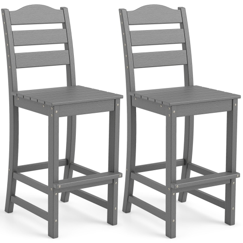 GYMAX  Set Of 2 HDpe Bar Stool Tall Chair Backrest Footrest All Weather Patio In Grey