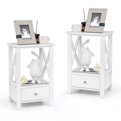 GYMAX  Set Of 2 Nightstand W/ Bottom Drawer Side End Table Modern