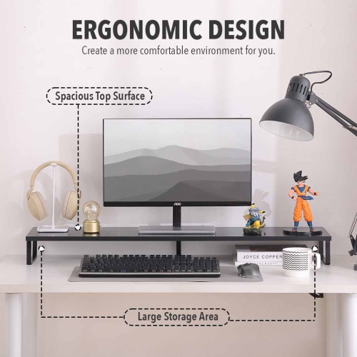 MotionGrey Monitor Stand Riser, 39.4 Inch Ergonomic Desk & tabletop Desktop Stand for Laptop, Desktop Shelf, Computer, MacBook, Notebook, PC - Black