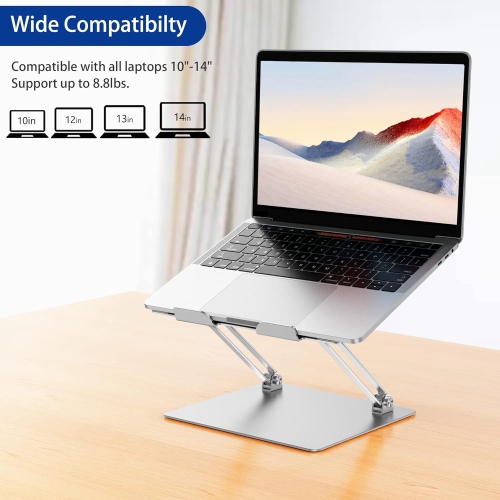 Aluminum Laptop Stand, Ergonomic Adjustable Notebook Stand, Riser Holder Computer Stand Compatible with Air, Pro, Dell, HP, Lenovo More 10-14"