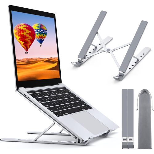Laptop Stand, Aluminum 5-Levels Adjustable Portable Computer Stand Laptop Cooling Pad, Laptop Riser with MacBook Pro Air, Notebook, Lenovo, Dell,