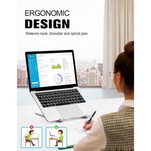 Laptop Stand, Aluminum 5-Levels Adjustable Portable Computer Stand Laptop Cooling Pad, Laptop Riser with MacBook Pro Air, Notebook, Lenovo, Dell,