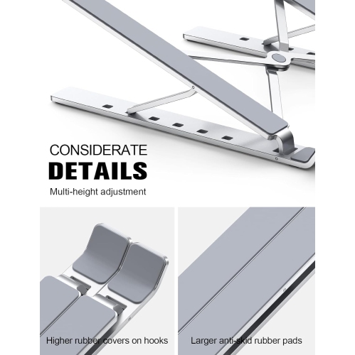 Laptop Stand, Aluminum 5-Levels Adjustable Portable Computer Stand Laptop Cooling Pad, Laptop Riser with MacBook Pro Air, Notebook, Lenovo, Dell,