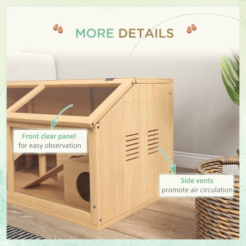 PawHut Wooden Hamster Cage, 33.5"L Hamster Habitat, Small Animal Cage for Syrian Drawf Hamster Gerbils Mice with Suspension Bridge, Ladders, Openable