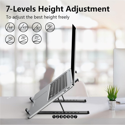 Adjustable Laptop Stand Riser ABS+Silicone Foldable Portable Laptop Holder, Ventilated Cooling Notebook Stand for 10-15.6” Laptops, Black
