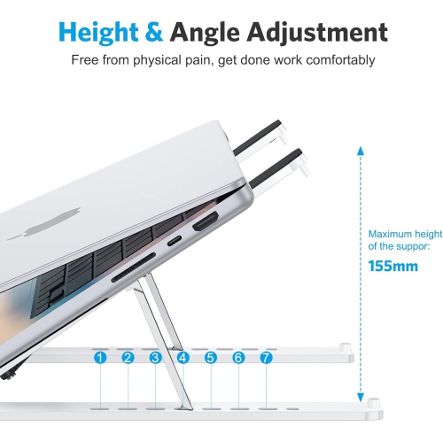 Support ergonomique pour ordinateur de bureau à 7 angles réglable, support pour ordinateur portatif en plastique ABS compatible avec tous les