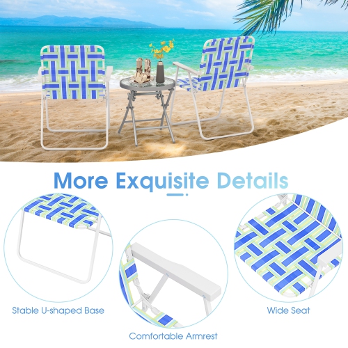 Gymax 2pcs Folding Beach Chair Camping Lawn Webbing Chair Lightweight 1 Position Blue